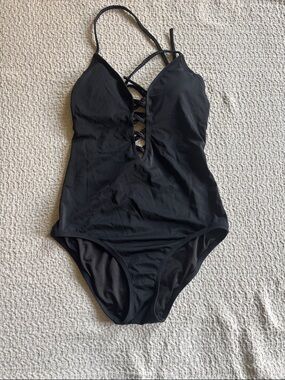 Victoria's Secret Black One-Piece Swimsuit with Lace-Up Front